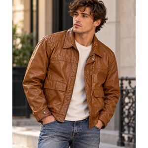 Vintage 1970s Sears The Leather Shop Men's Luggage Brown Leather Jacket Size 44